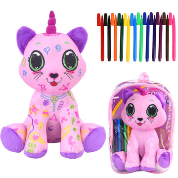 Drawmytoy Coloring Plush Toy With 12 Washable Markers For Little Girls Doodle Dolls Arts And Crafts Soft Diy Washable Doodle Stu
