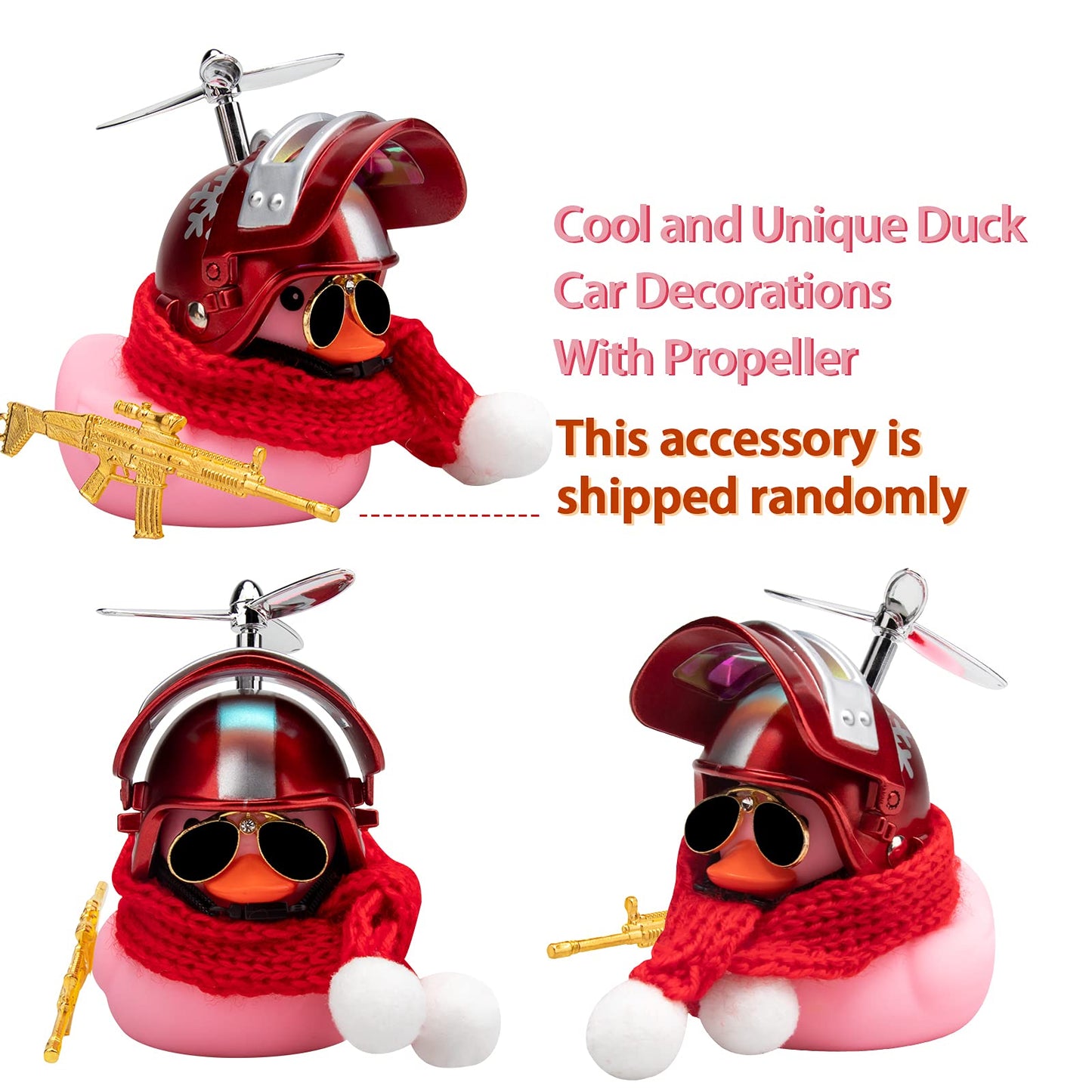 Wonuu Rubber Duck Car Ornaments Pink Duck Car Dashboard Decorations Set With Propeller Helmet, Sunglasses, And Gold Chain. (V-Snowflake-Pink)