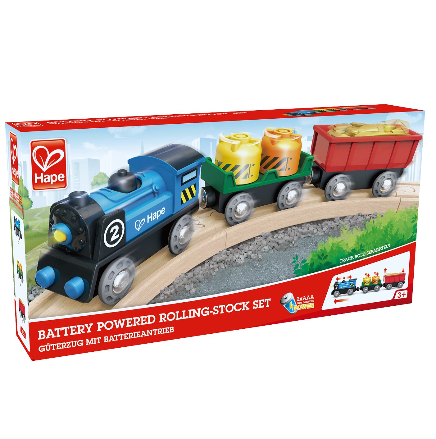 Hape Battery Powered Engine Set | Colorful Wooden Train Set, Battery Operated Locomotive With Working Lamp