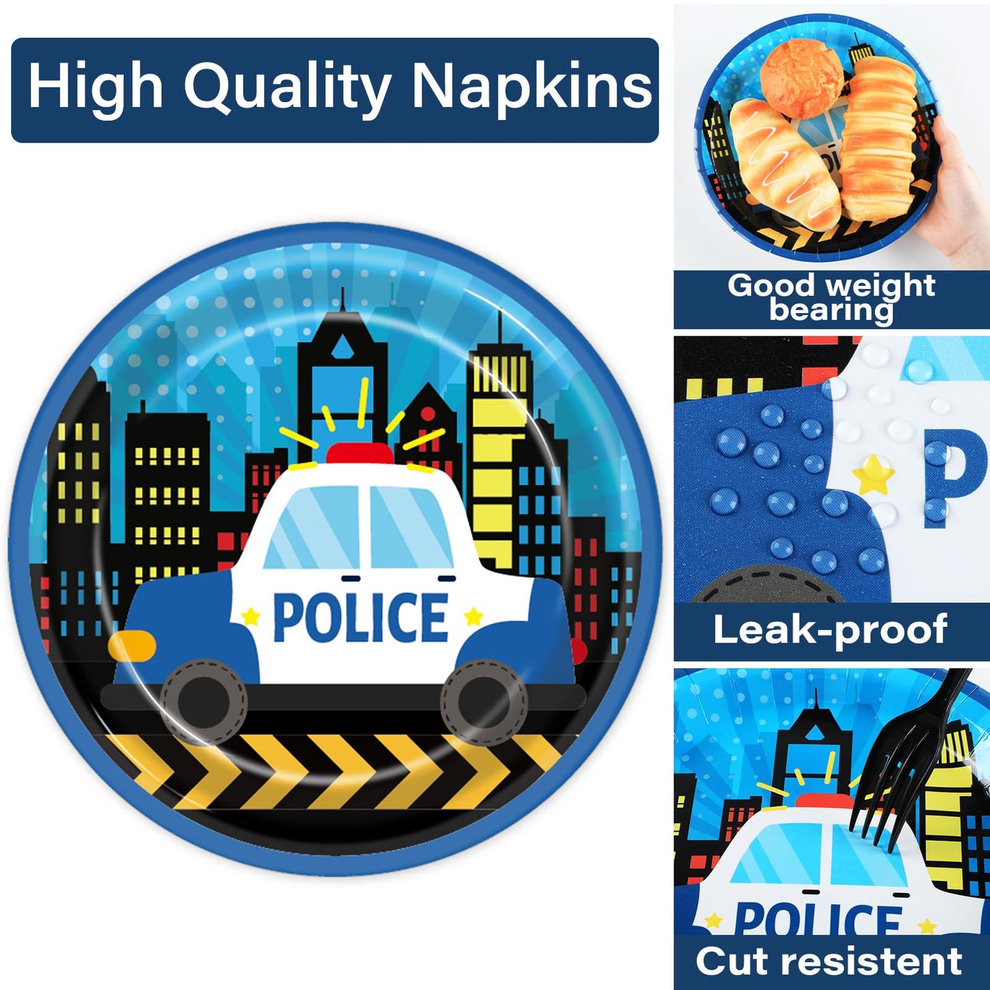 100 Pcs Police Party Plates And Napkins Party Supplies Police Birthday Party Tableware Set Police Officer And Car Party Decorati