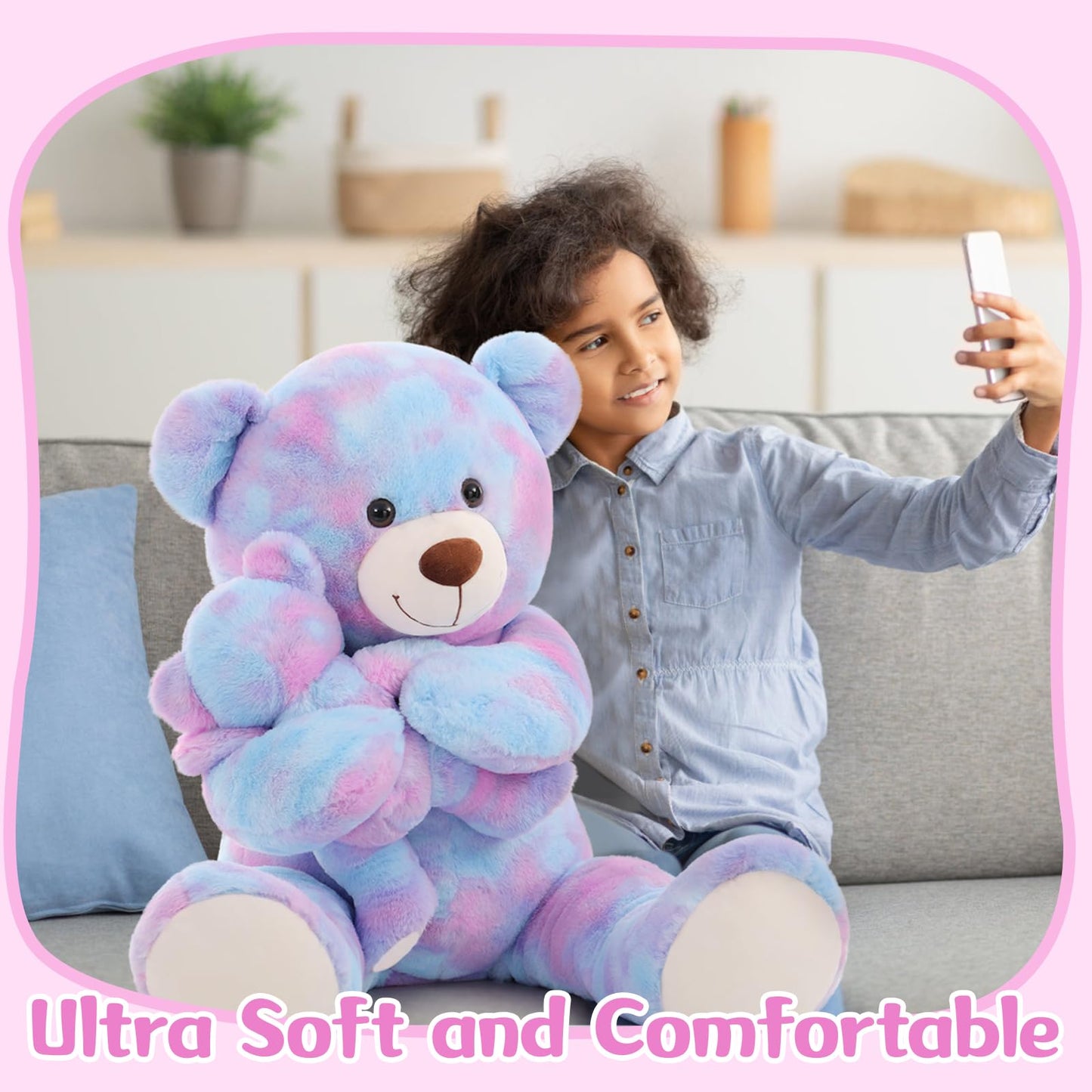 Tezituor Giant Teddy Bear Stuffed Animal 39In, Large Teddy Bear Mommy With Baby, Big Teddy Bear Stuffed Bear For Kids, Girlfriend On Mother'S Day, Valentine, Christmas, Baby Shower, Tie-Dye Purple