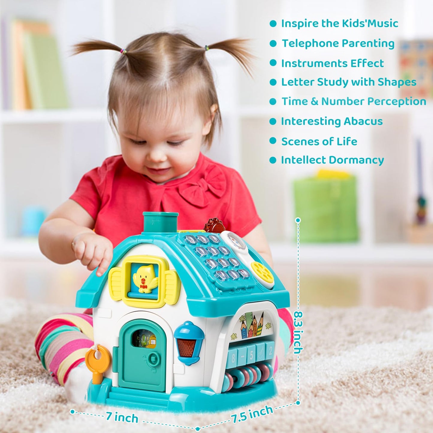 Marstone Baby Toys For 1 2 3 Year Old, Toddler Toys Age 1-2, 6-In-1 Montessori Toys With Sound/Lights/Music/Clock/Telephone/Car,