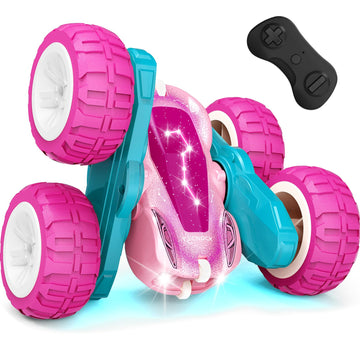 Tecnock Pink Remote Control Car For Girls And Boys, 2.4Ghz Rc Cars With Usb-C Easy Charging, 4Wd Double Sided 360 Rotates And Fl