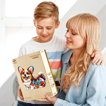 Wooden Puzzles for mature-themeds Wooden Jigsaw Puzzles for mature-themeds Kids Wood Puzzles mature-themed-Patchwork Corgi Unique Shaped Corgi Puzzle Creative Birthday Gifts for Friends Family Game (8.5 * 7.7in 100pcs)