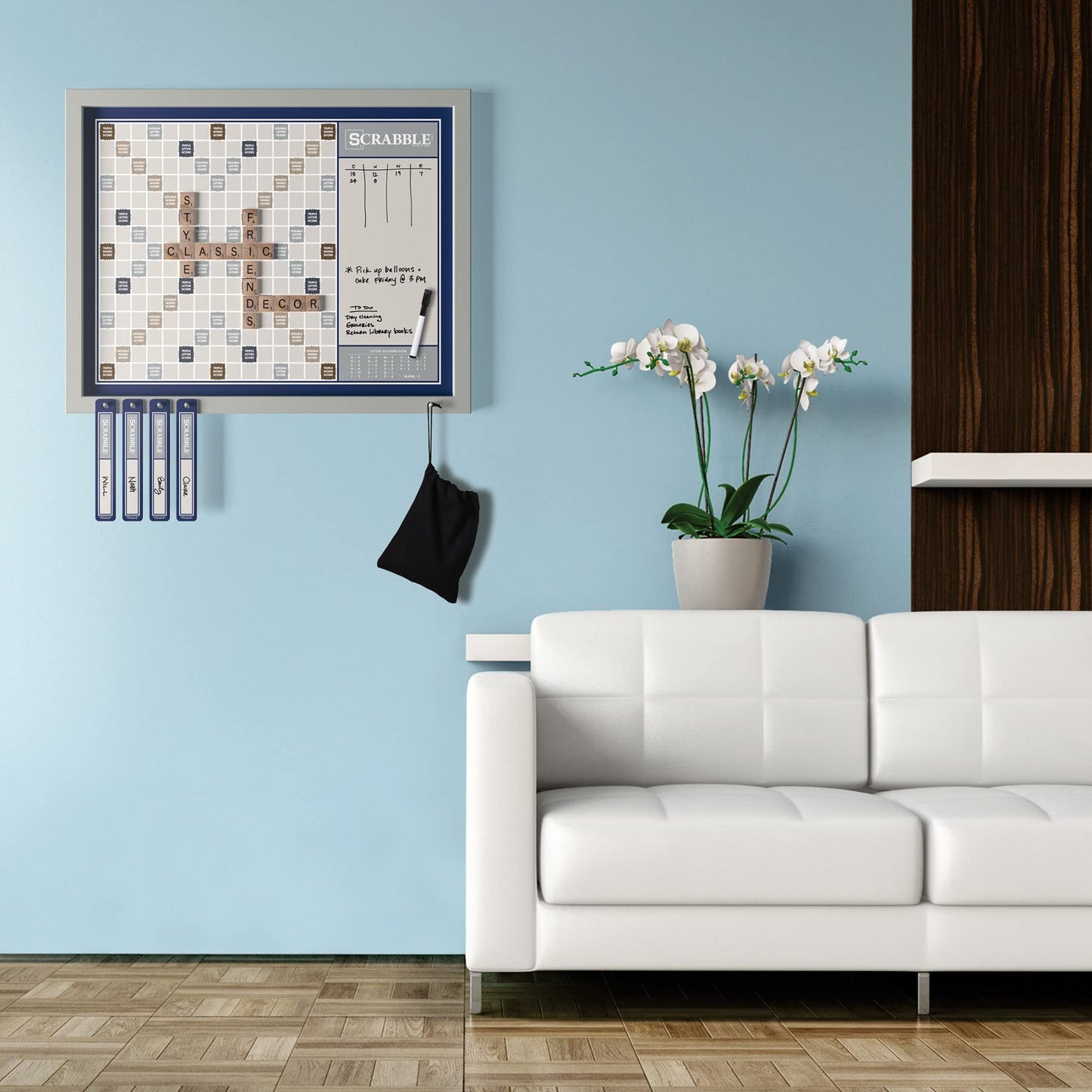 Ws Game Company Scrabble Deluxe 2-In-1 Wall Edition With Dry Erase Message Board