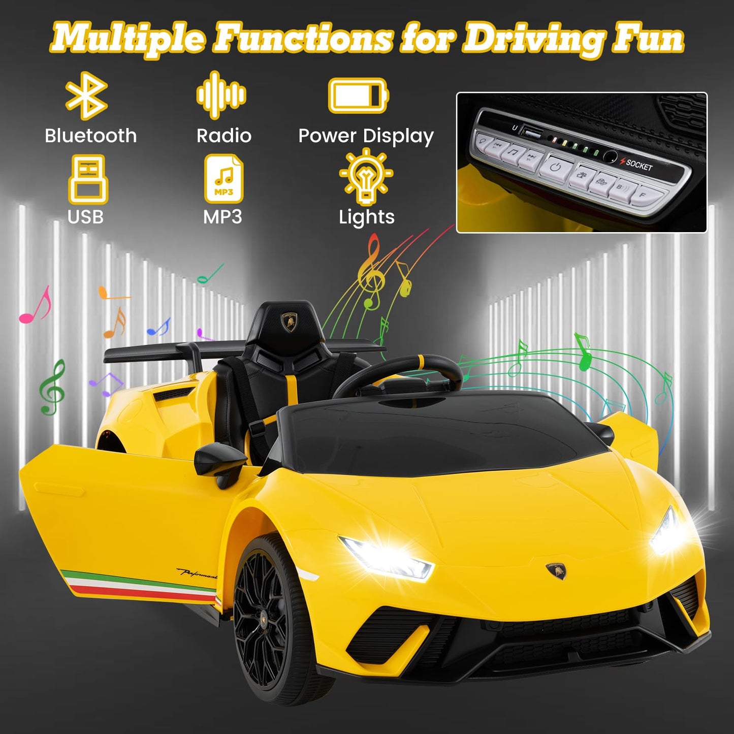 Licensed Lamborghini Huracan Ride on Car by INFANS, 12V Kids Electric Vehicle Battery Powered Toy with Remote Control, LED Light