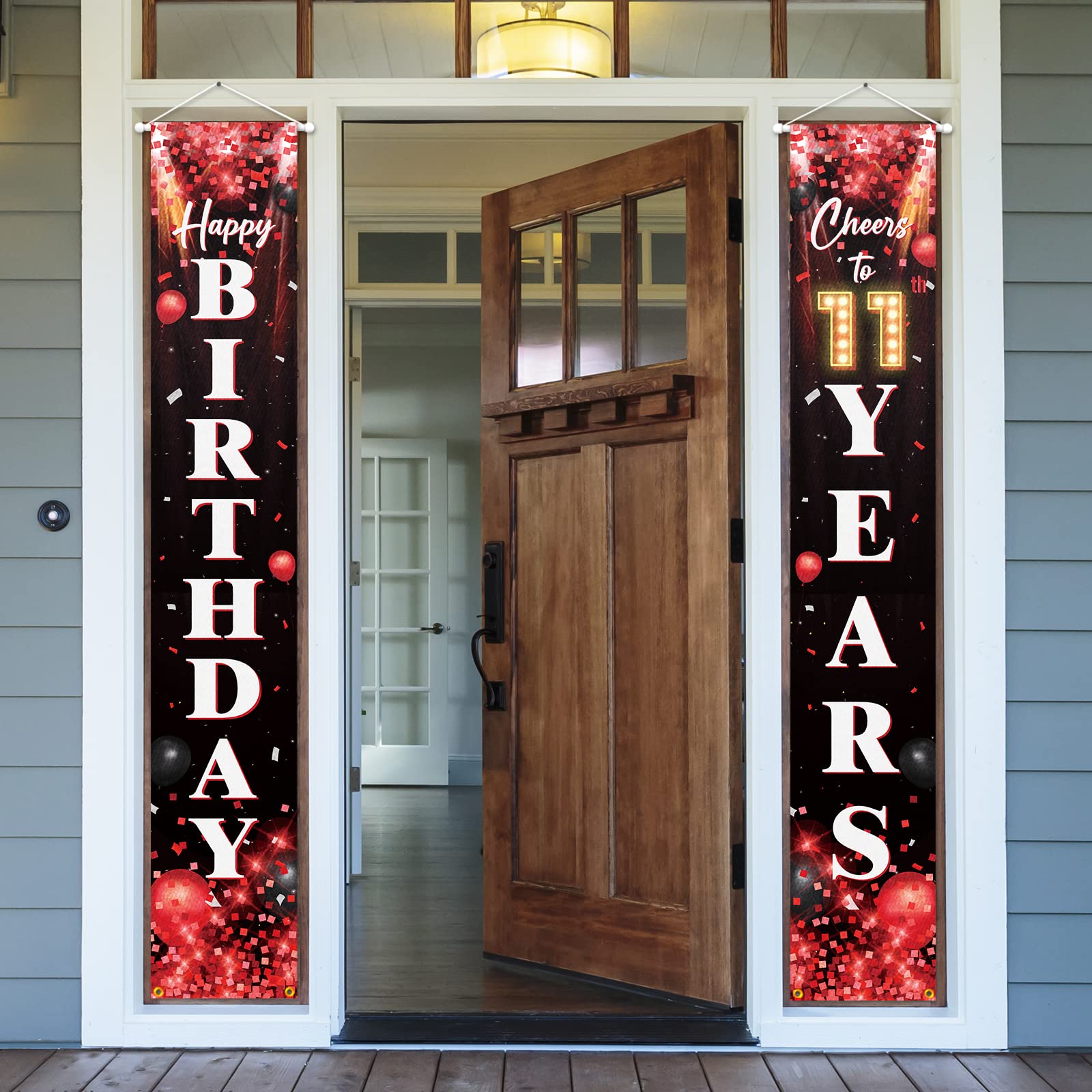 Happy 11Th Birthday Porch Sign Door Banner Decor Red And Black - Glitt