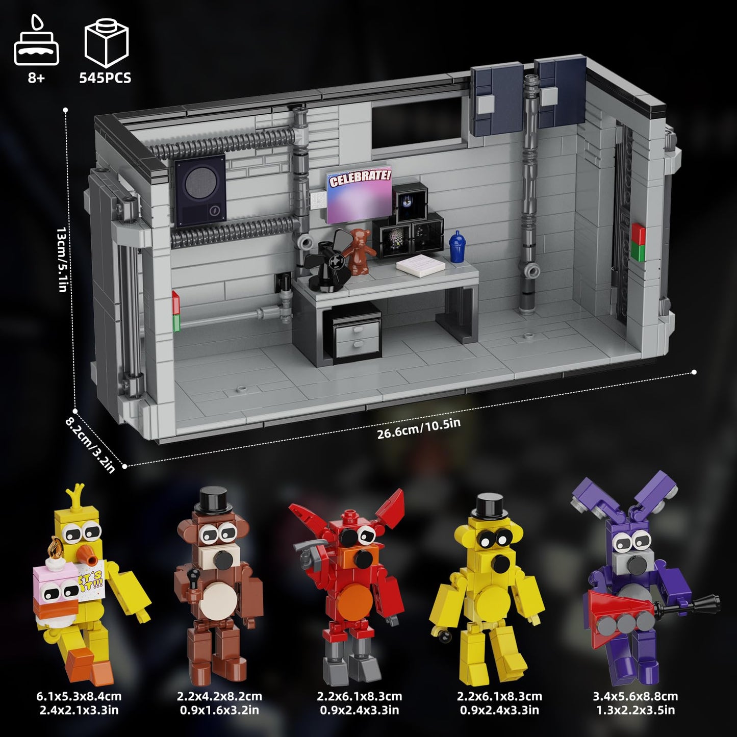 Five Nights Security Room Action Figure Building Block Set, 5 In 1 Monster With Stage Horror Game Toys, Compatible With Lego, Su