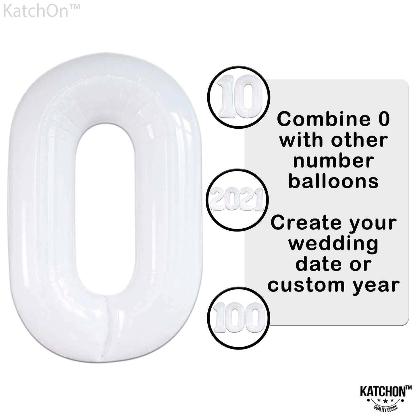 Large, Number 0 White Balloon For Party- 40 Inch | Foil Zero Number Balloon For Black And White Party Decorations | 0 White Number Balloon, Anniversary, White Mylar Balloons For Birthday Party Dècor