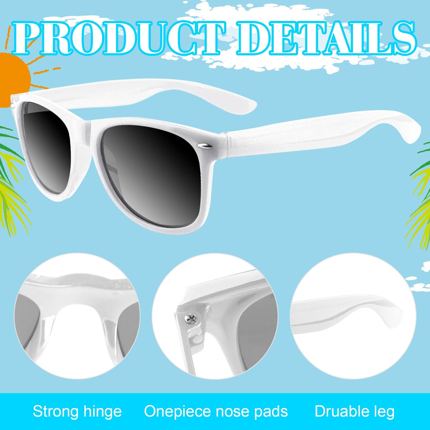 Morcheiong 12 Pack Party Sunglasses In Bulk For Birthday Summer Party Goody Bag Fillers Favors (White)