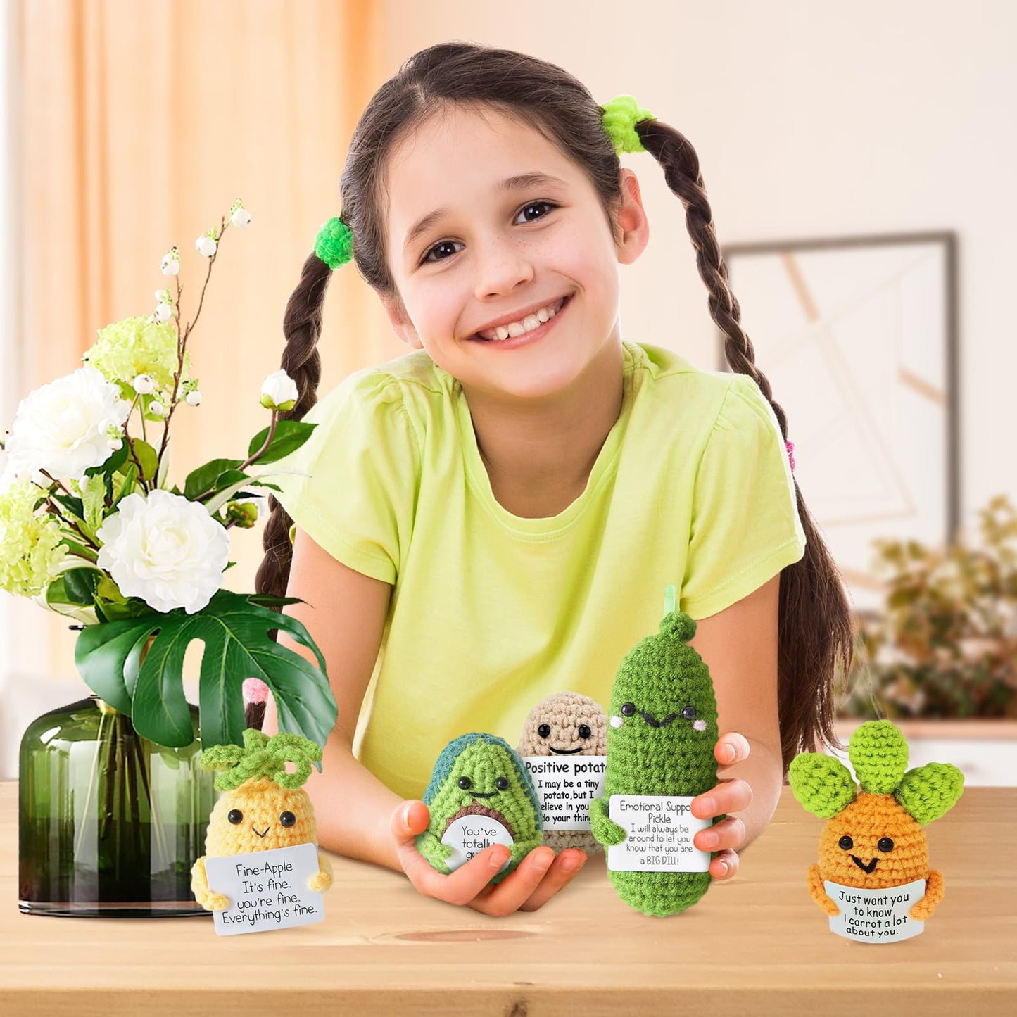 Urbun Positive Potato Crochet Doll,Emotional Support Crochet Gift,5Pcs Encouragement Support Vegetables And Fruits Knitted Dolls