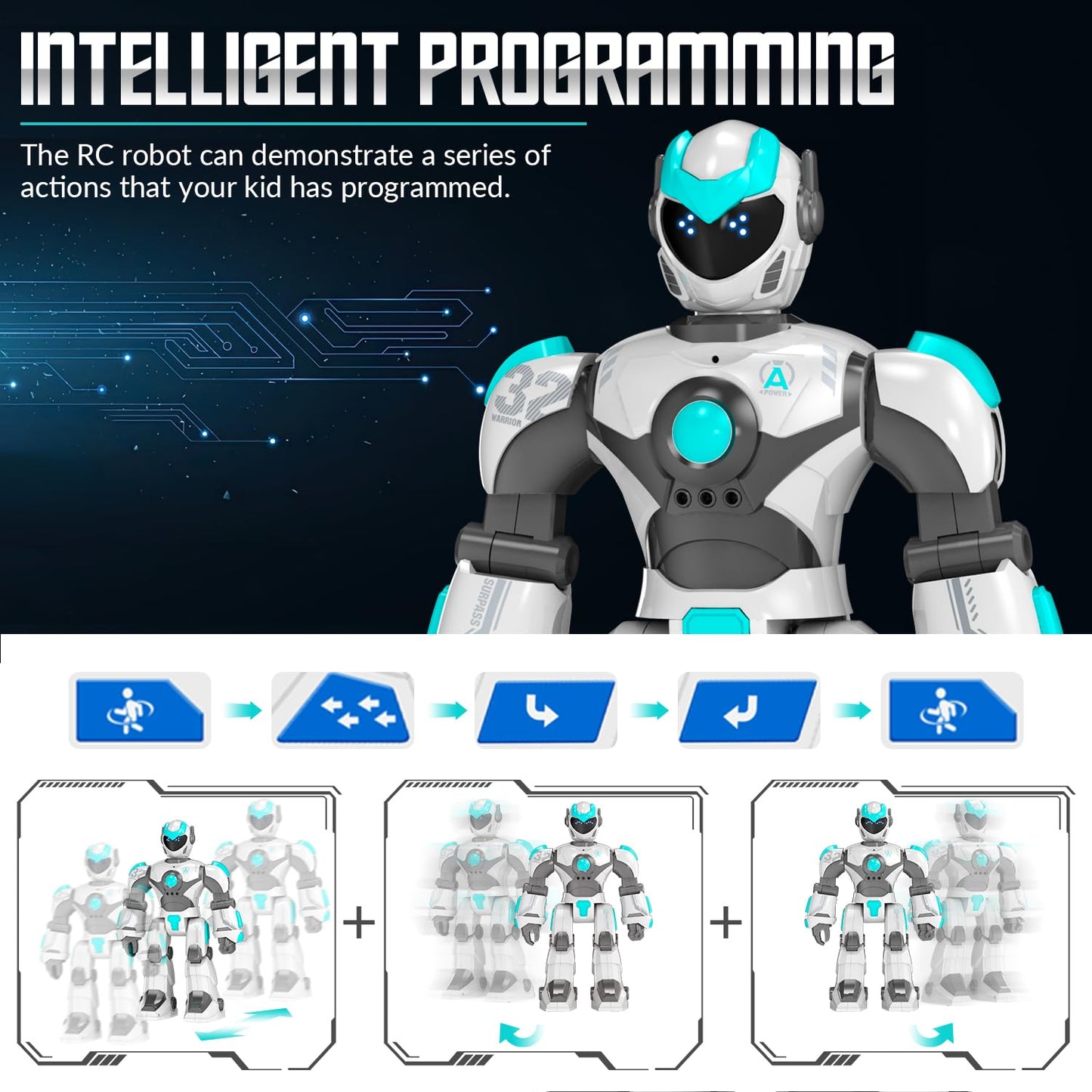 Stemtron Robot Toys For Kids, Programmable Remote Control Robot With Gesture Sensing, Voice Control & Led Face, 15 3/4'' (White)