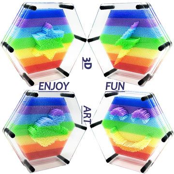 3D Pin Art Intellectual Fun Toy Rainbow Pin Art Palm Board Extra Large(7.5 X8 Inches) Arouse Sense Of Imagination Innovative Boundless Creativity (Hexagon - 7.5 X 8 Inches)