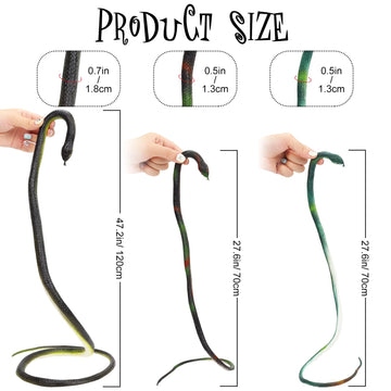 Hfatmos 3 Pcs Realistic Rubber Snakes Colorful, Plastic Snakes, Prank Snake Toys For Party, Tricking People, Kids Playing, Garde