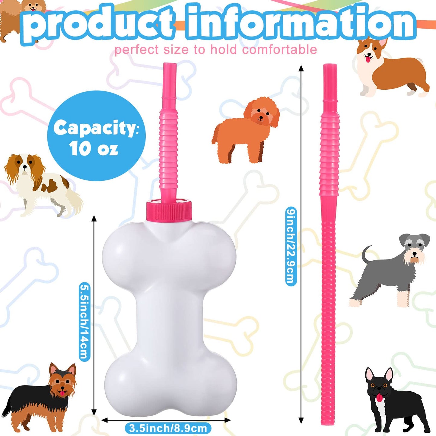 Eaasty Dog Bone Cups With Straws And Lids 10Oz Party Supplies Dog Puppy Party Favor Cups Plastic Reusable Dog Bone Shaped Cups S