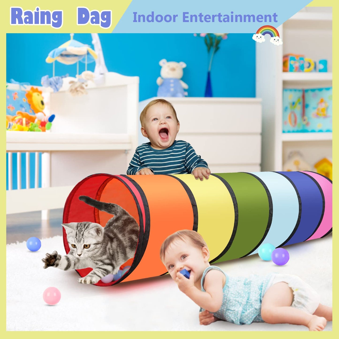 Kids Tunnel For Toddlers Play Tent, 6Ft Colorful Pop Up Tunnel To Crawl Tunnel For Toddlers 3 Year Baby Or Dog Cat Pets, Foldabl