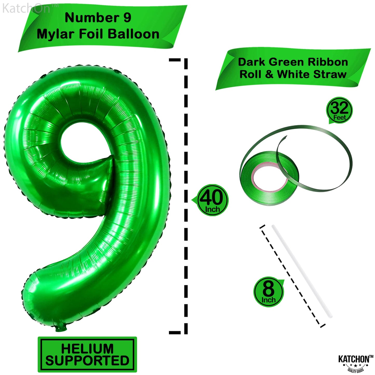 Katchon, Giant Dark Green Number 9 Balloon - 40 Inch | Dark Green 9 Balloon | 9 Birthday Balloon For 9 Birthday Decorations | 9 Balloon For Birthday Party Decorations | 9 Number Balloon