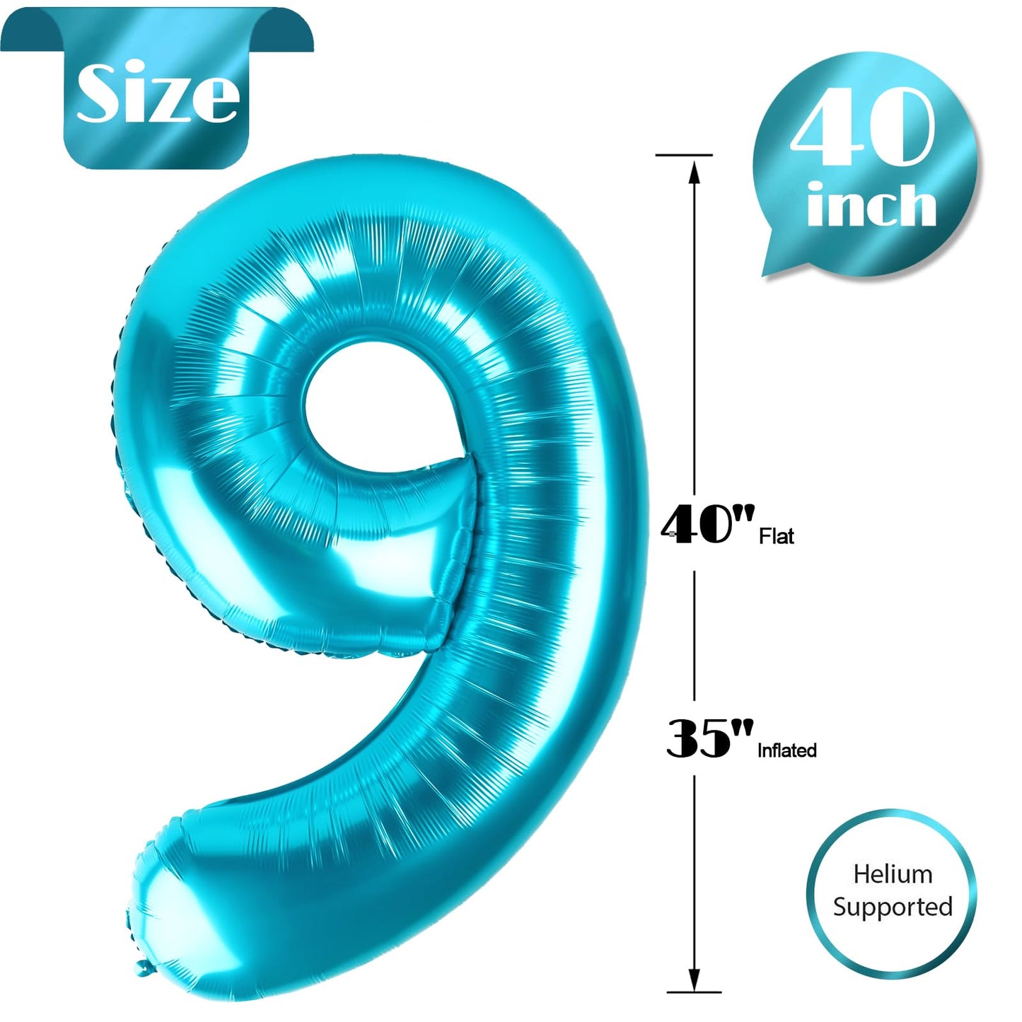 9 Balloon, Blue Number Balloons 40 Inch, 9Th Giant Birthday Decorations For Boys Girls,19Th 29Th Blue Party Decorations Supplies