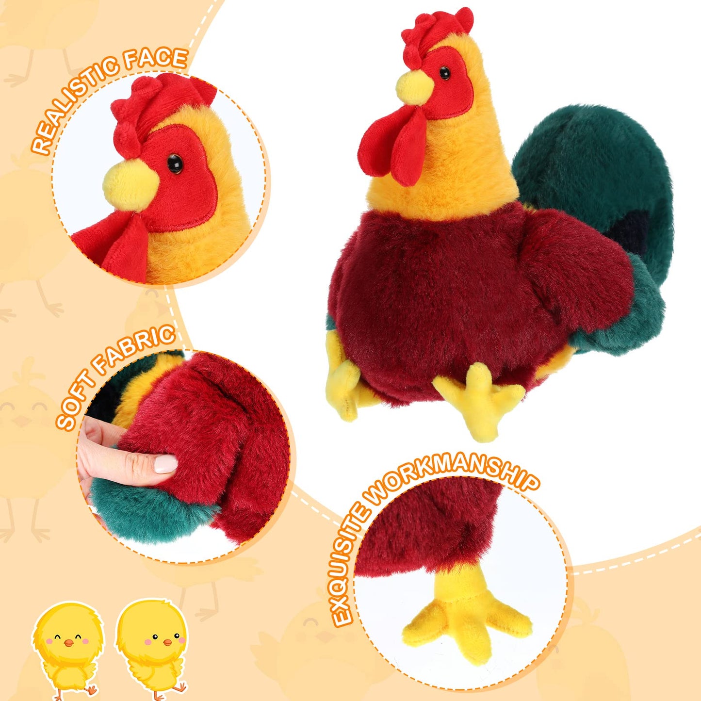 Skylety 3 Pcs Chicken Stuffed Animal Gifts Set Chicken Plush Chicken Stuffed Toy Cute Chicken And Cocky Rooster Plush Little Bab