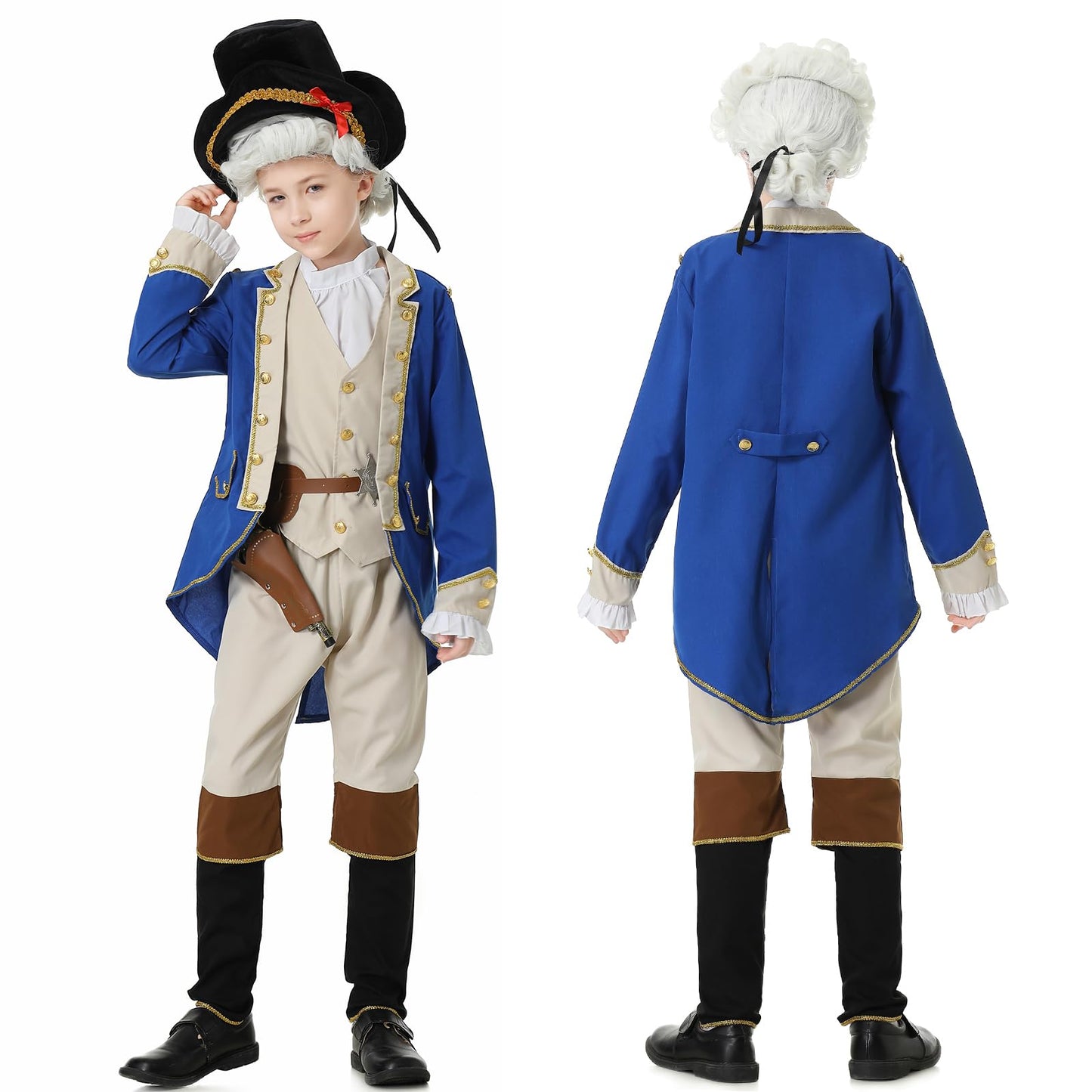 Aicoaub George Washington Costume Boys Colonial Patriot Revolutionary War Founding Father Hamilton Costume Kids Boys