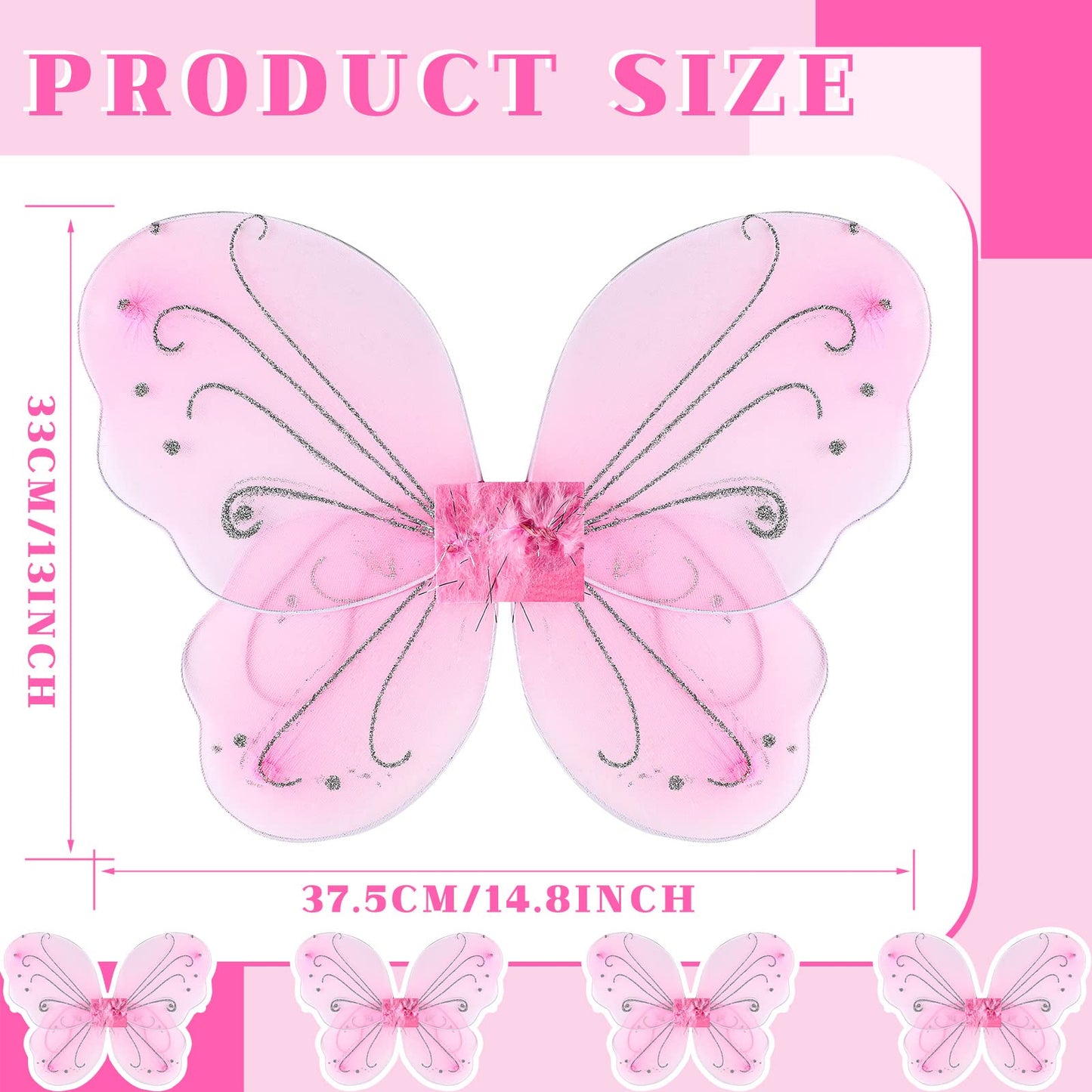 Chivao 10 Pieces Fairy Wings Butterfly Wings Wedding Decoration Costume Birthday Christmas Party Favors For Boys Girls(Pink)