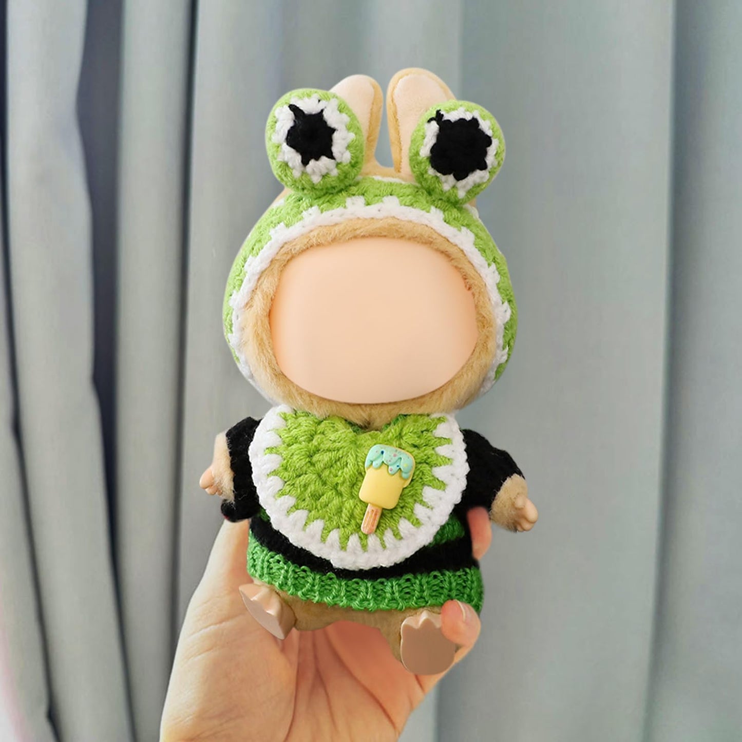 FANFX Doll Clothes(No Doll) Handcrafted Crochet Outfit for 17cm Doll Stylish Adorable Dolls Clothes Accessories for La Best Gift for Your Dear Doll(Ice Cream Frog Sweater)