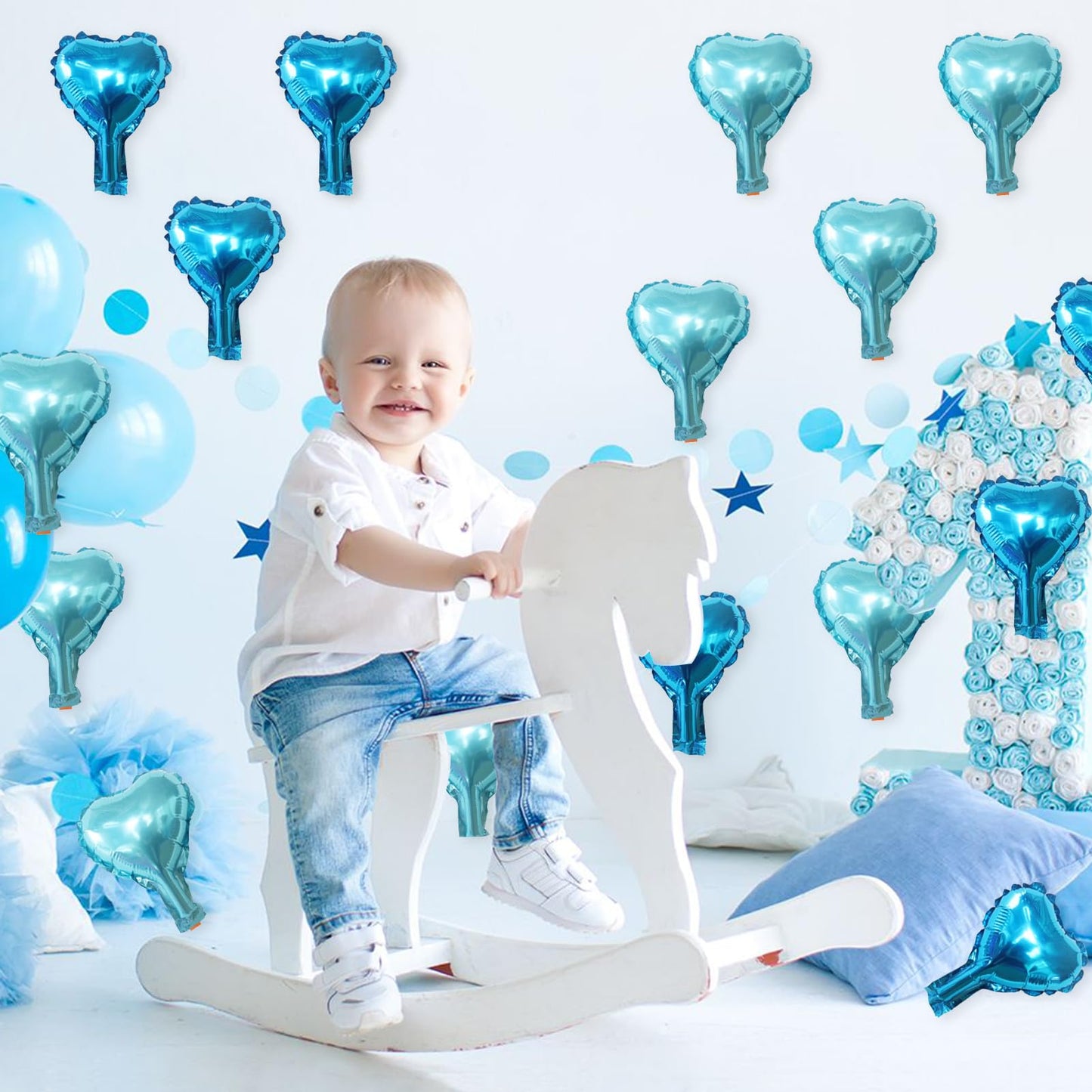 100 Pcs 5In Heart Shaped Balloons Blue Foil Mylar Balloons Foil Balloon Decoration For Women Girls Valentine'S Day Birthday Wedd