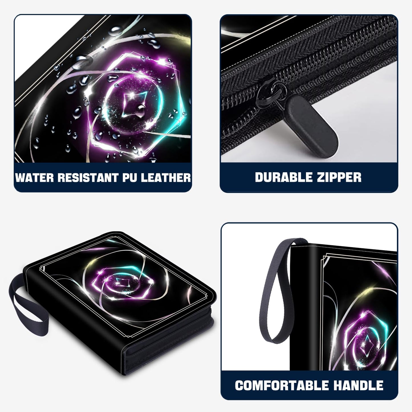 LOMONEH Card Binder for Lorcana Cards enhanced 9 Pocket Trading Card Album Fits 900 Cards with 50 Removable Sleeves Compatible with TCG MTG Sports Game Trading Cards (Black)