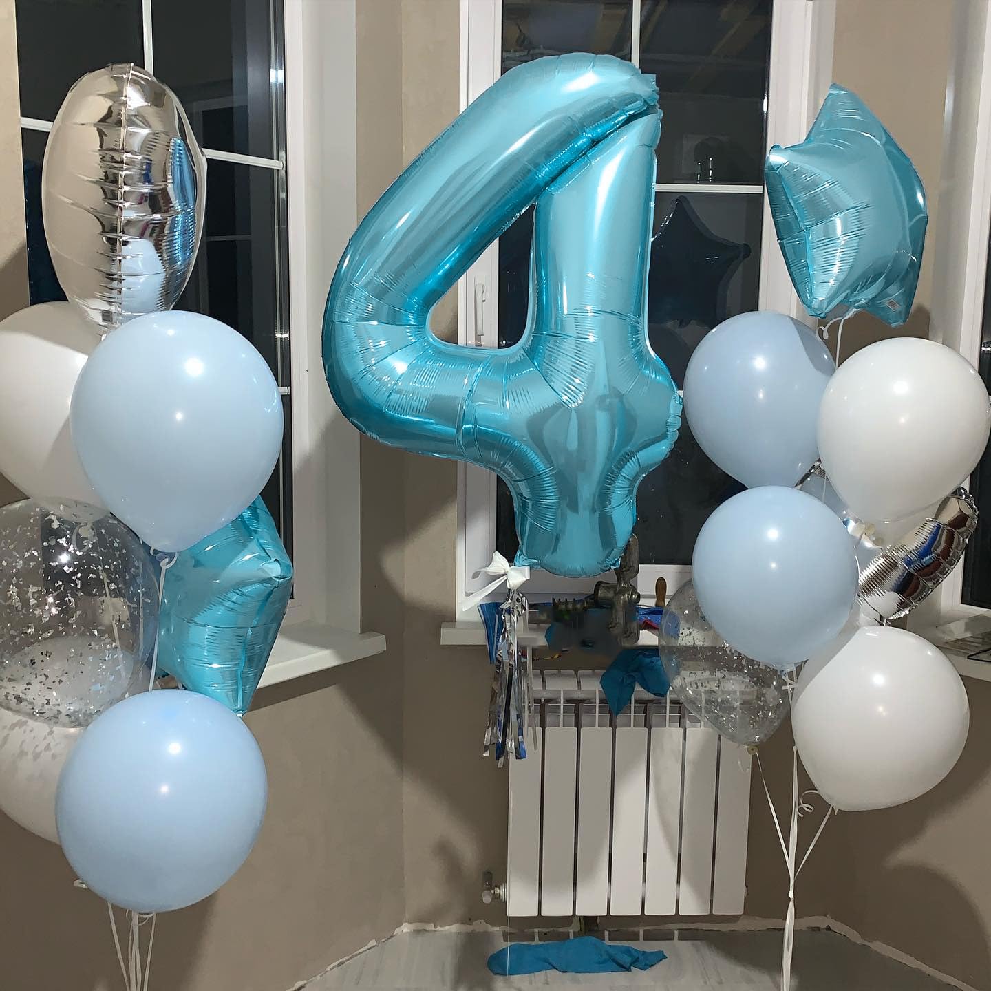 Paticool 40 Inch Blue Number Balloon 4, Large Light Blue Number Foil Mylar Balloons For Birthday Party Celebration Decorations S