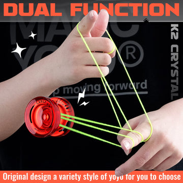 ShungRu Yoyo Pack of 2 - Responsive K2 Crystal Yoyos (Black & Red) for Kids & Beginners, Includes Bearing Tool & 12 Strings, Durable Plastic