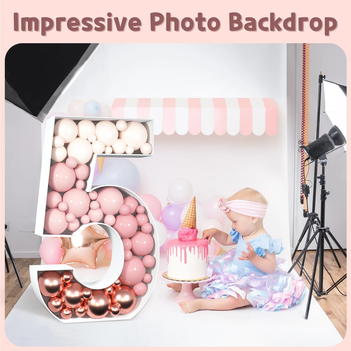 Imprsv 3Ft Mosaic Numbers For Balloons, Marquee Number, Mosaic Number Frame, Number 5 Balloon For 15Th 25Th 50Th Birthday Decora