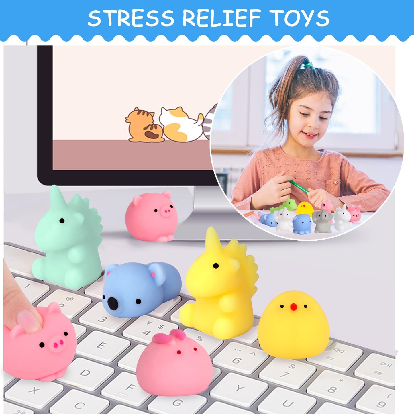 Pokonboy 25Pcs Mochi Squishy Toys, Mini Kawaii Squishies Animals With Storage Bag Party Favor For Kids Stress Relief Toys Classroom Prizes Easter Basket Stuffers For Boys And Girls Age 3+