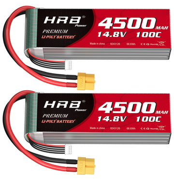 HRB 2packs 4S Lipo Battery XT60 4500mAh 100C 14.8V RC Lipo Battery Compatible with RC Car RC Plane RC Truck RC Boat