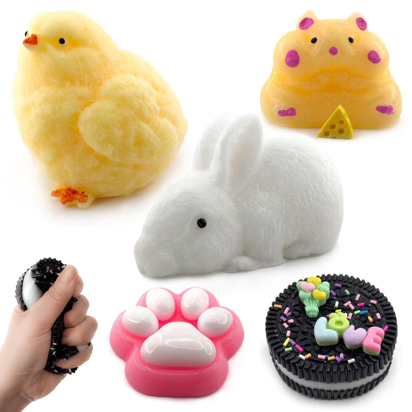 Taba Squishy Toys 5 Pack - Cute Anxiety Relaxing Stress Relief Fidget Set for Kids and Adults, Fun Sensory Toys for Party Favors