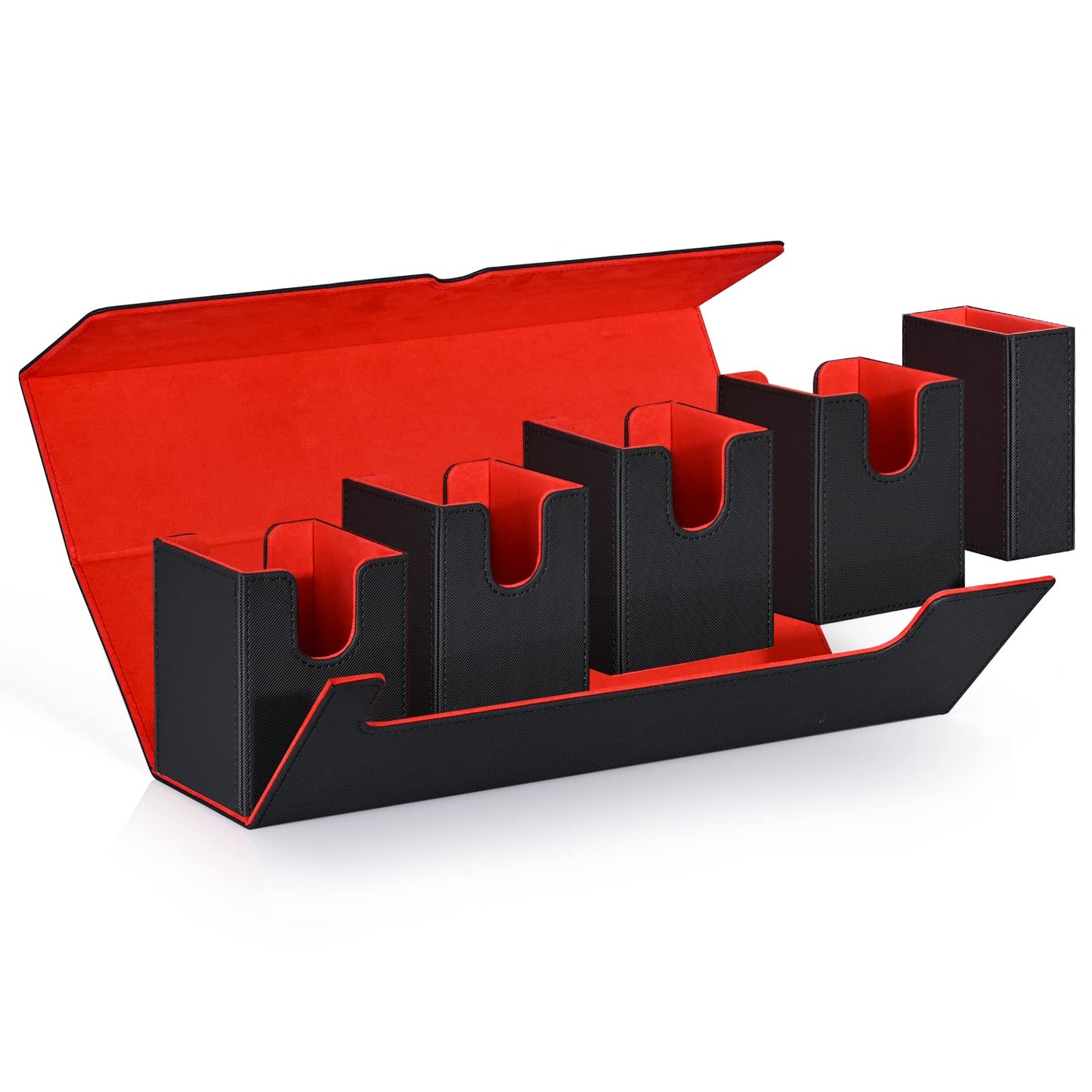 Uaono Card Deck Box With Dice Tray For Mtg, 5 In 1 Card Deck Case Holds 800+ Unsleeved Cards, Strong Magnet Card Organizer Compatible With Yugioh Tcg Sports Cards (Black Red)
