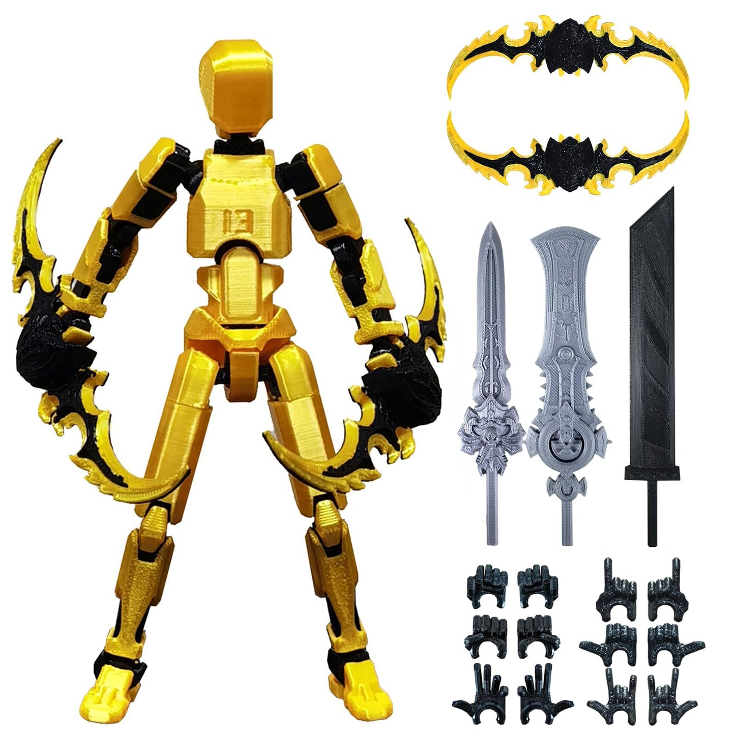 Altuco Assembled T13 Action Figure With Multiple Accessories, Gold 3D Printed Multi-Jointed Titan 13 Figure,Dummy 13 Desktop Dec