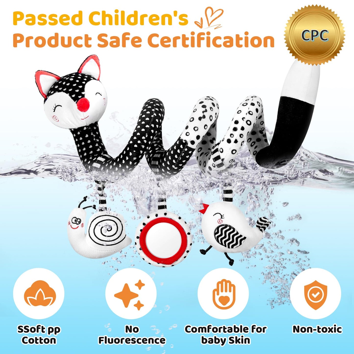 Fati Car Seat Toys For Babies 0-6 Months, Carseat Toys Hanging Toys For Newborns, Black And White High Contrast Toy For Baby 0-3