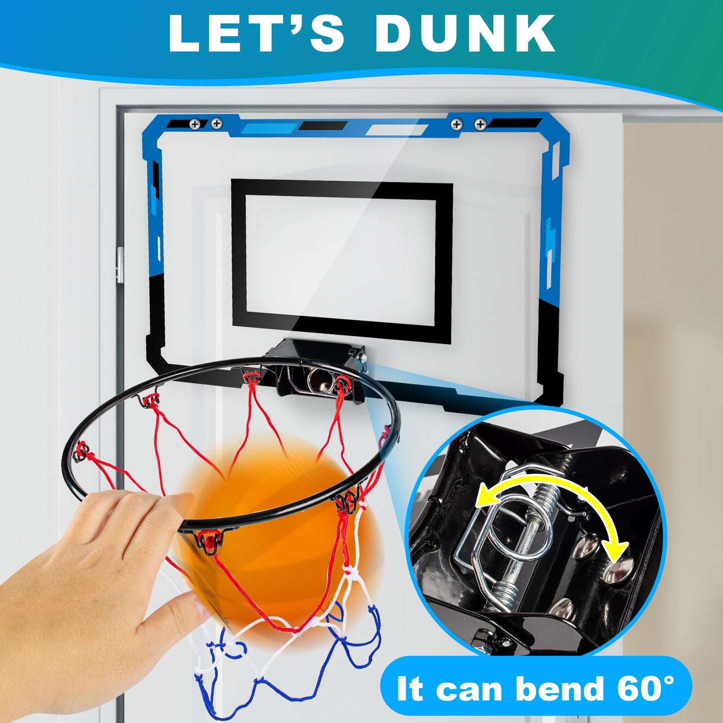 Loiley Basketball Mini Hoop Indoor Boys Gifts For Kids Adults, Door Room Basketball Mini Hoop With Balls, Basketball Accessories