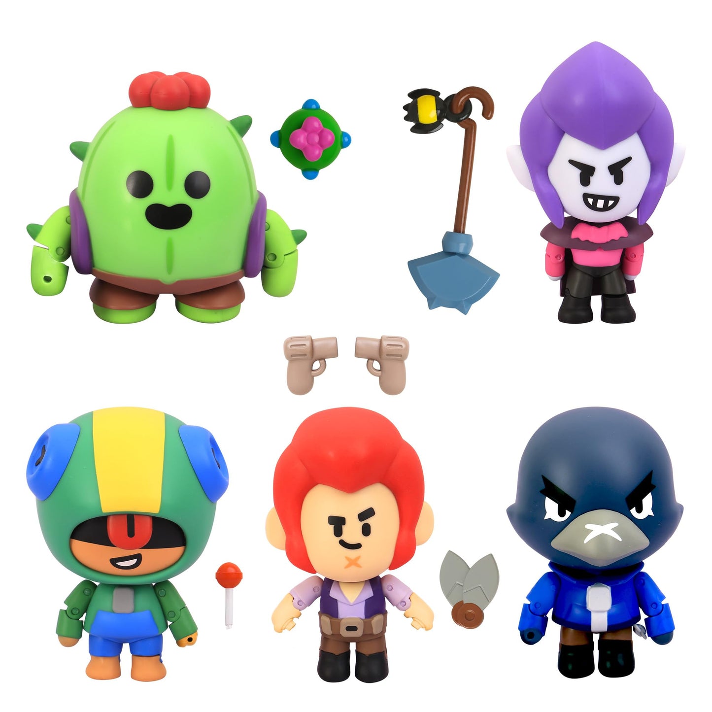 P.M.I. Brawl Stars Action Figures | All Five 4.5-Inch-Tall Collectibles | Brawl Stars Toys And Playable Mini Toys | Spike, Crow,