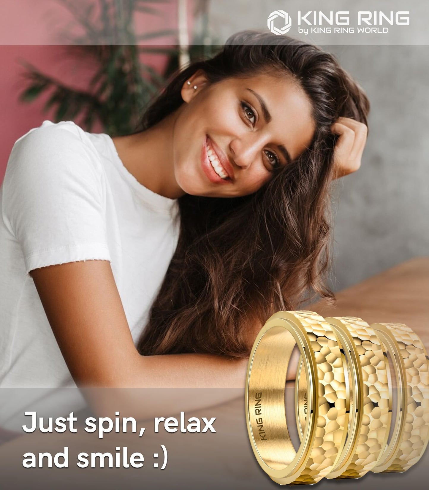 King Ring 6Mm Spinner Hammered Ring - Stress Relief Fidget Ring For Men & Women K39V2 - Gold 06