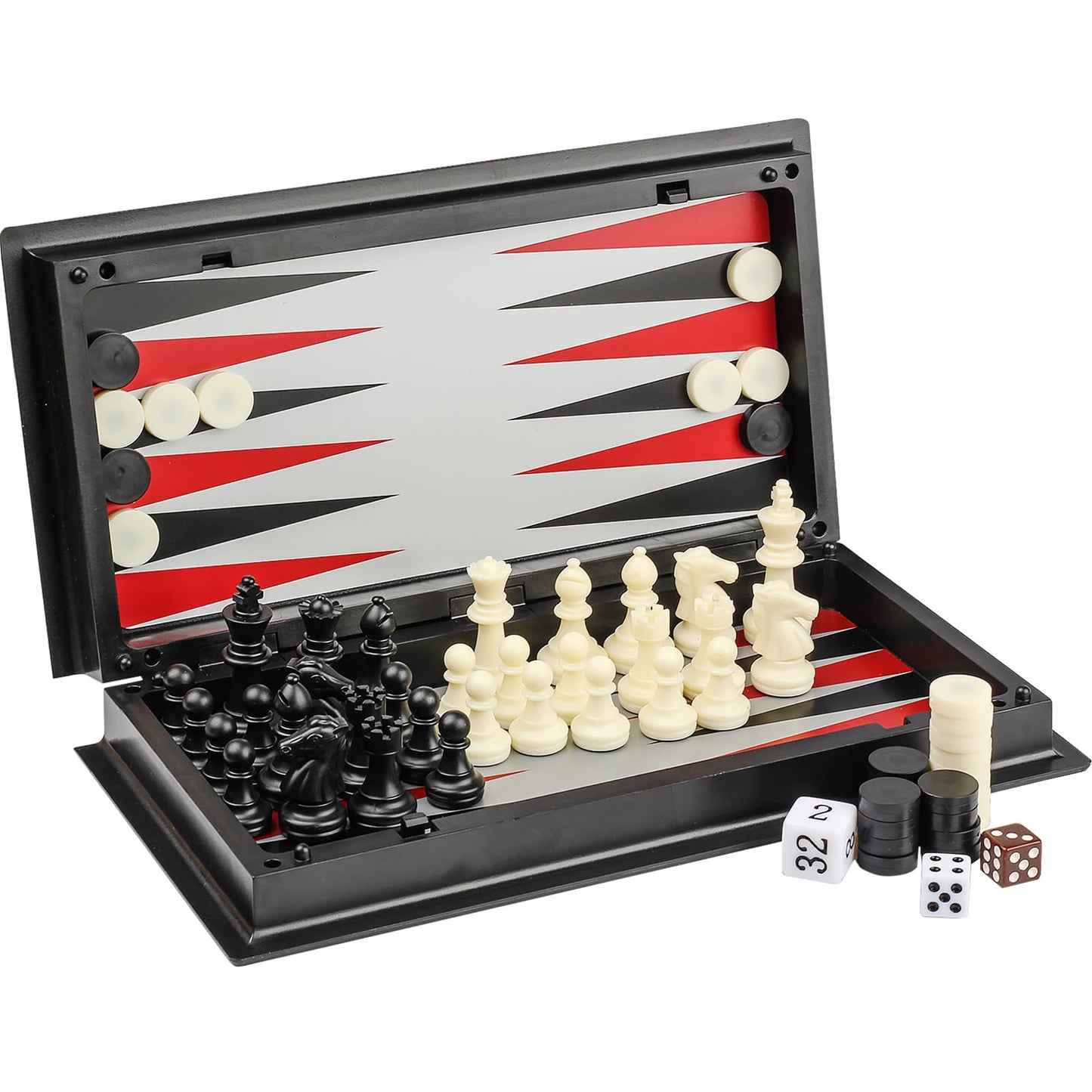 3 In 1 Chess Backgammon Checkers Set,9.8 Inch Magnetic Chess Board,Folding Board Travel Games For Adults And Kids,Lightweight Po