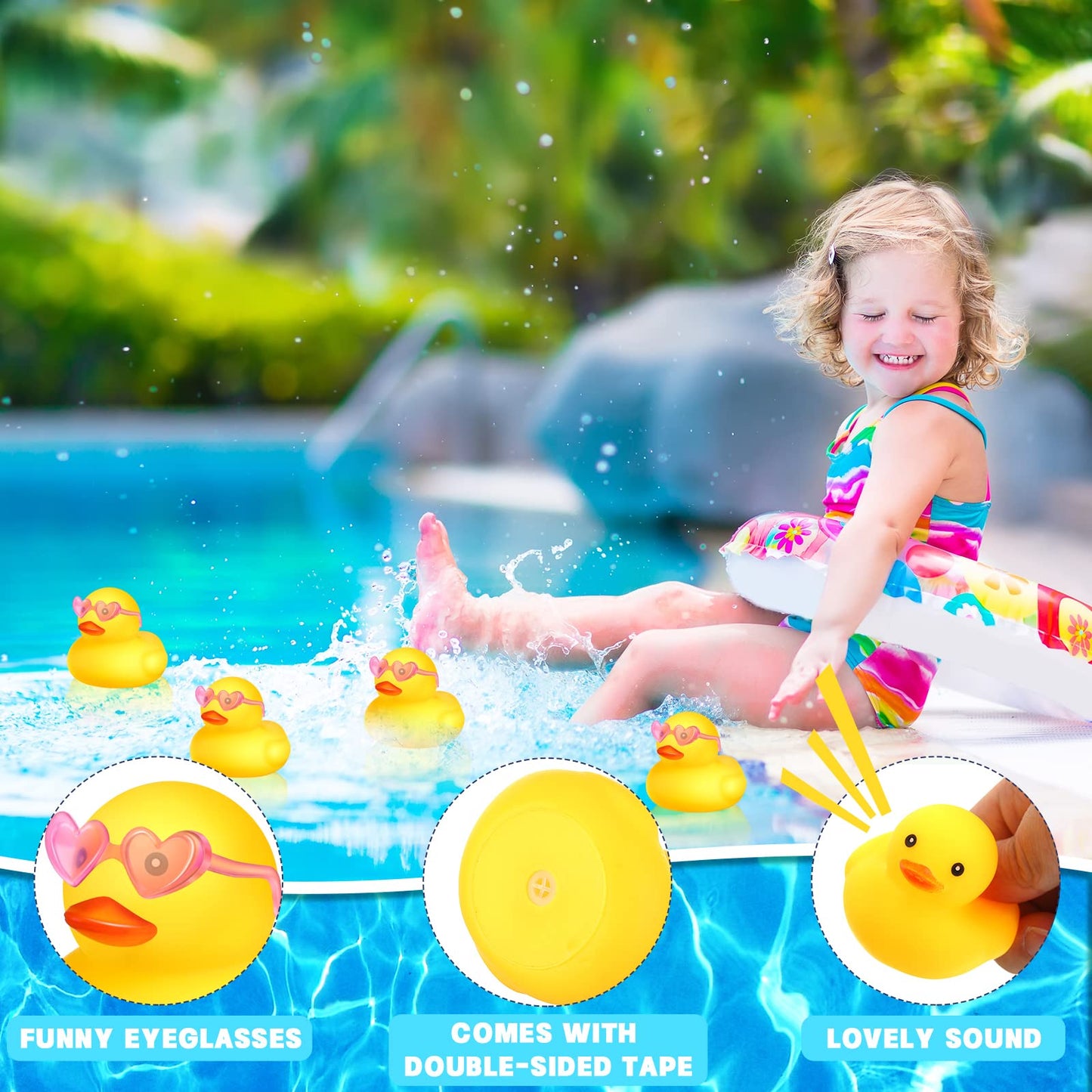 Chivao 12 Pcs Rubber Ducks With 12 Sunglasses/ Hats/ Headwear/ Scarf Small Cruise Ducks In Bulk Mini Rubber Duckies Bathtub Toys For Valentine'S Day Gift Hide(Yellow, Duck With Heart Glasses)