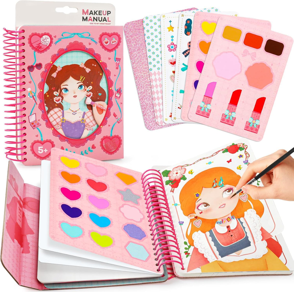 MaJolies Doll Sketchbook with Makeup Kit, Stickers, Watercolors | Travel Toys | Birthday Gift for Kids| DIY Art and Craft Kit fo