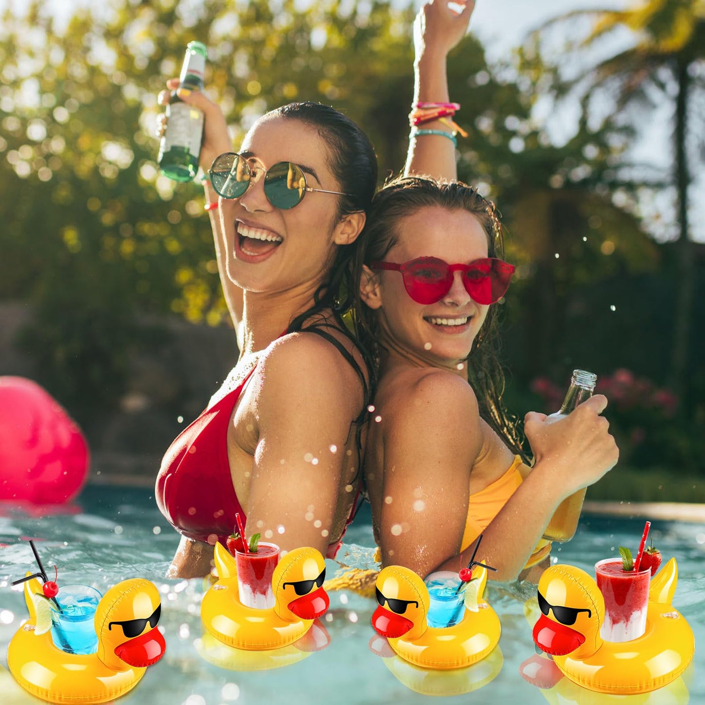 Sratte 12 Pieces Drink Floats Inflatable Drink Floats Reusable Cute Drink Holder Set Inflatable Float Cup Coasters For Pool Part