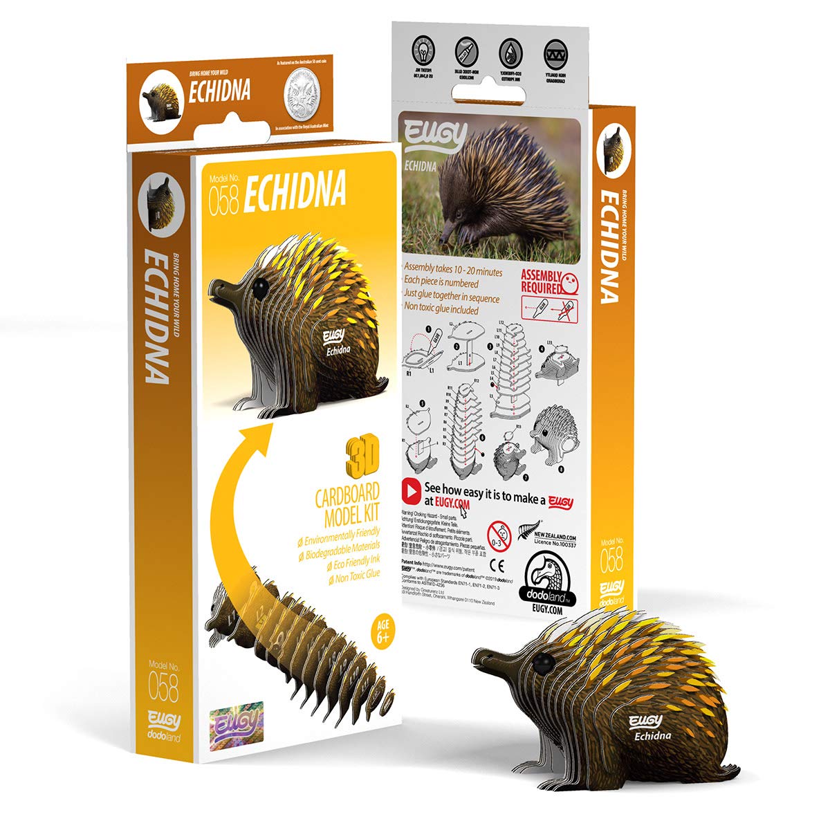 Eugy Echidna 3D Puzzle, 26 Piece Eco-Friendly Educational Toy Puzzles For Boys, Girls & Kids Ages 6+