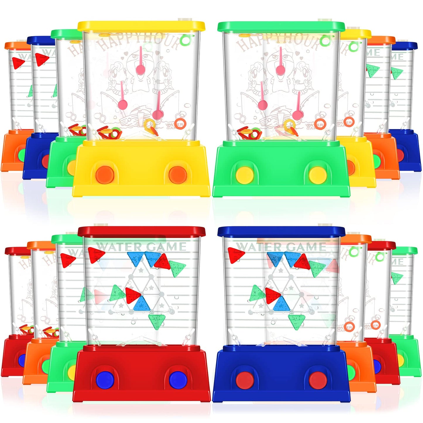Zhanmai 16 Pcs Handheld Water Game Arcade Water Ring Water Tables For Fish Rings Basketball Game Fun Christmas Gifts For Kids Adults, Without Water(Cute,Orange, Green, Yellow, Red, And Blue)