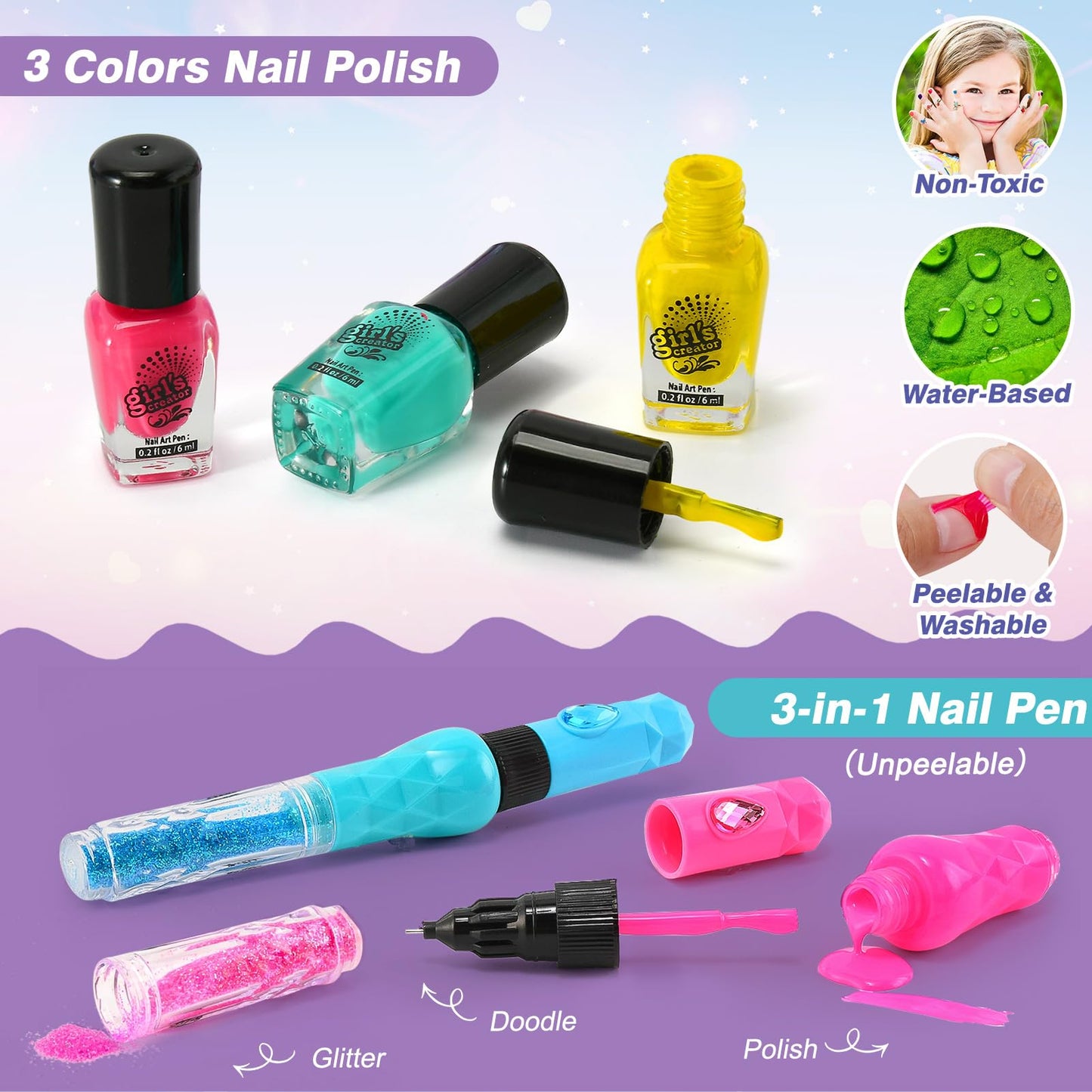 G.C Kids Nail Polish Set for Girls Toy 6-12 Years Old, Nail Art Kit Storage Desk with Nail Dryer&Hand Massage Spa Kit, Kid Manic