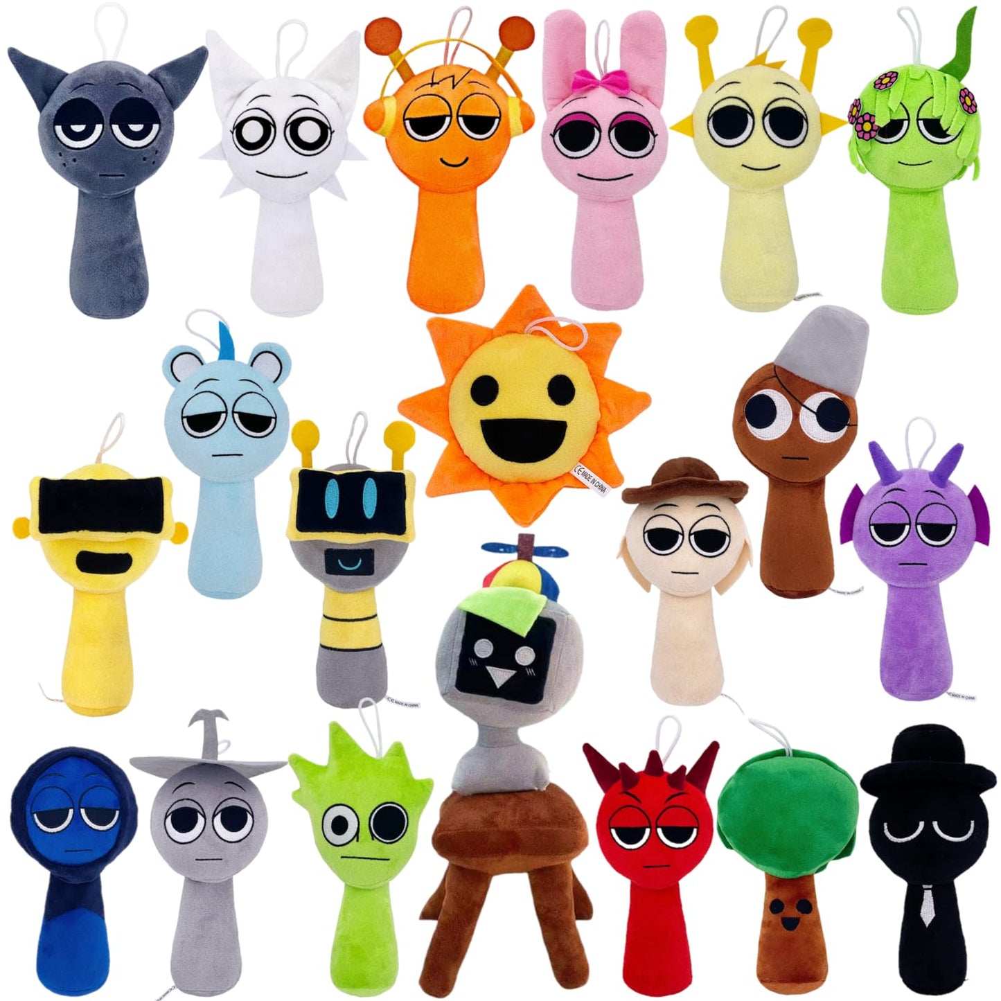 Fonaxere 2024 Sprunki Plush Toys, 8'' Sprunky Wenda Oren Simon Gray Stuffed Toys Dolls Gifts For Birthday Christmas (20 Pcs Set)