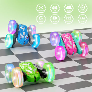 Amicool Remote Control Car for Boy 6-12 with Flashing Light, 6 7 8 9 Years Old Boy Toys, Race RC Cars Stunt Drift 4WD 2.4Ghz Dou