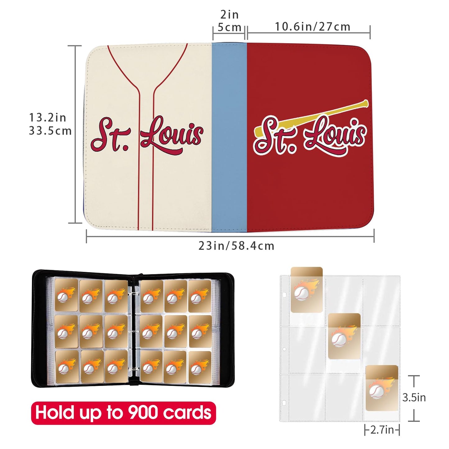 Baseball Card Binder With Sleeves 900 Pocket, St. Louis Baseball Trading Card Holder Baseball Collector Album Sports Trading Car